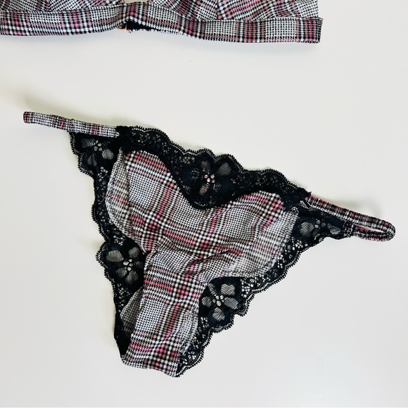 NWT Victoria’s Secret Grey & Pink Plaid Satin Bralette, Thong, & Itsy Panty Set - Picture 2 of 14
